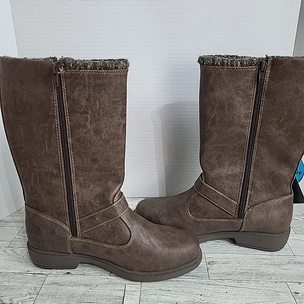 Weatherproof ThermoLite Womens 8 Winter Boots Waterproof Zipper Side Brown Wool